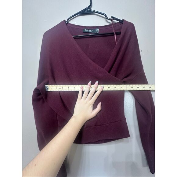 NWOT LAUREN RALPH LAUREN Black Label Sweater Wrap Top S  Cotton-Blend Surplice - Picture 8 of 12